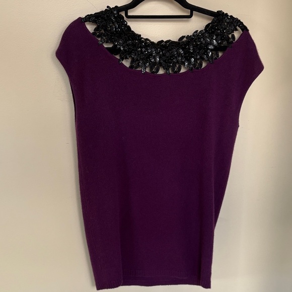 White + Warren Cashmere Sweater Black Embellished Neckline